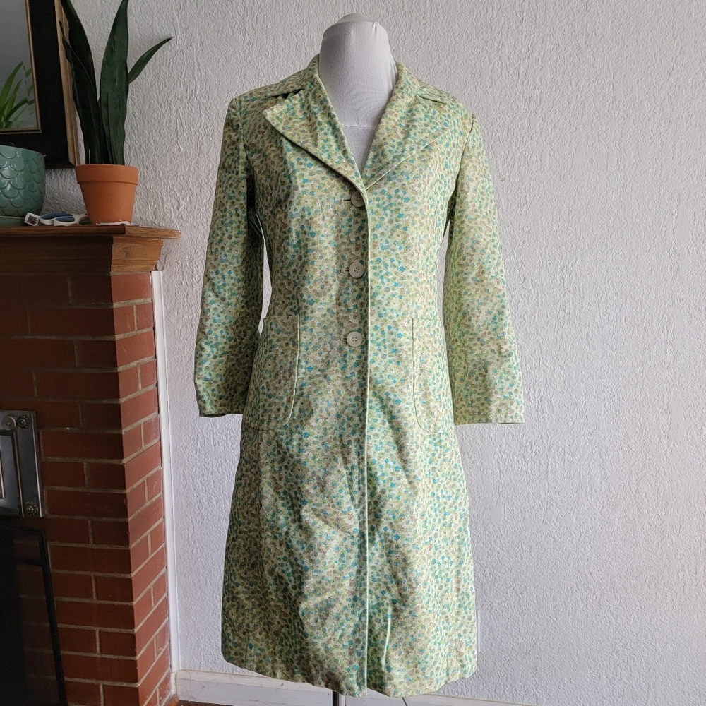 Vintage Express Green Floral Long Coat